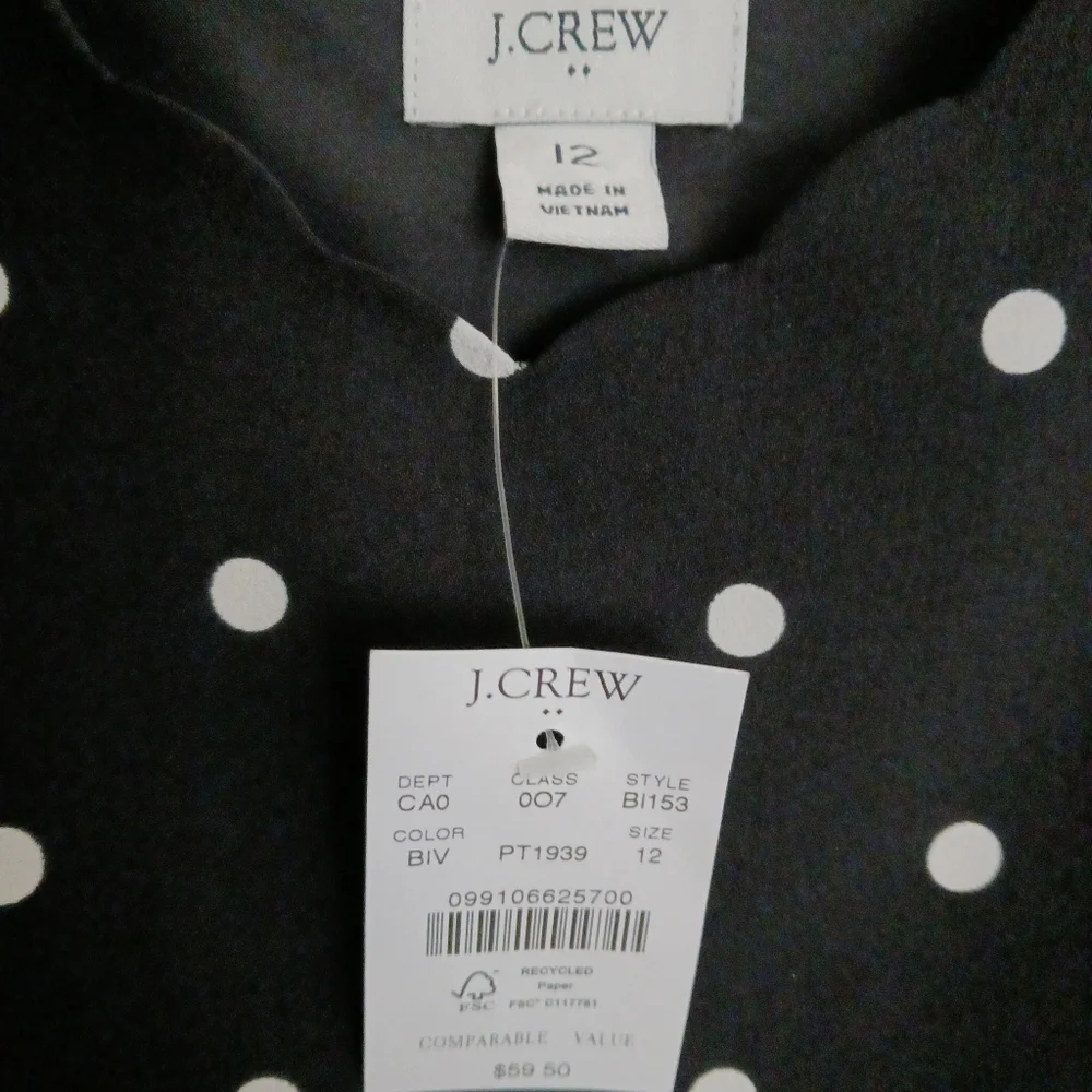 J Crew Black with White Polka Dot Camisole Size 12 - Picture 4 of 8
